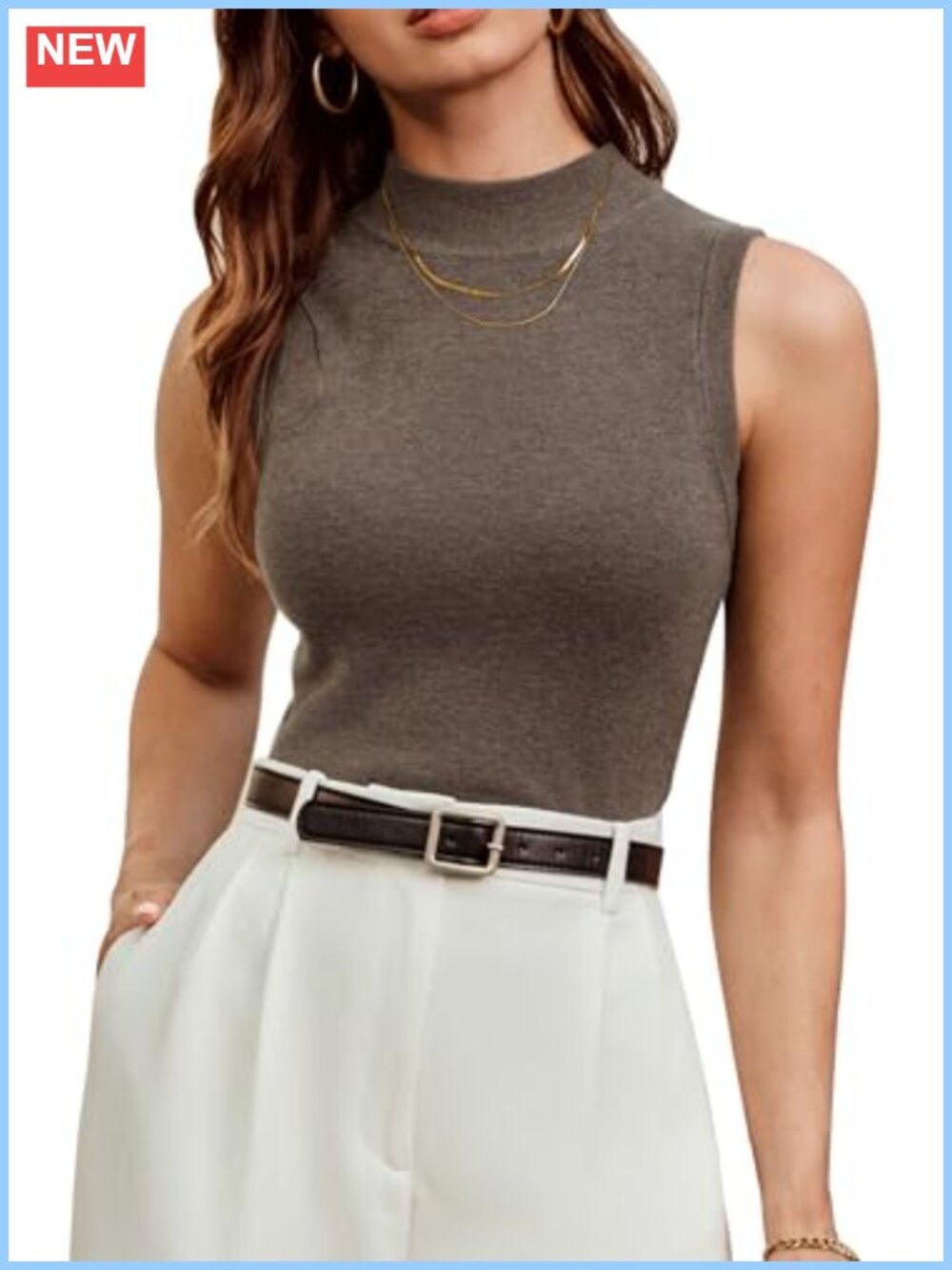 Wool Blend Mock Neck Sleeveless Tank Top Business Casual